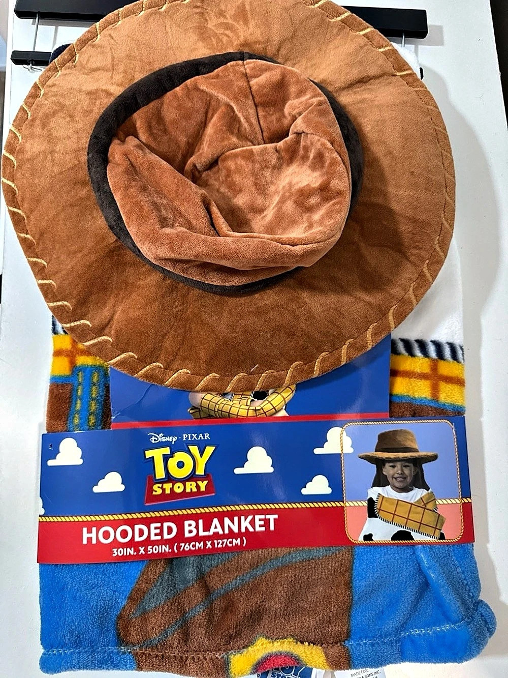 Disney Toy Story Woody Kids Hooded Blanket Blue & Brown